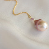 Barok ørekæde lilla - forgyldt