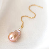 Barok ørekæde lyserød - forgyldt